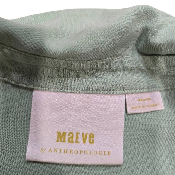 Maeve by Anthropologie Tie Front Shirt Women's Medium Green Button Down Blouse - Picture 5 of 8